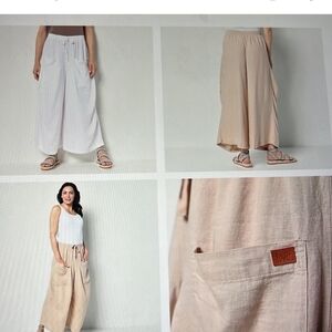 Peace Love World Tan Linen Cargo Pants